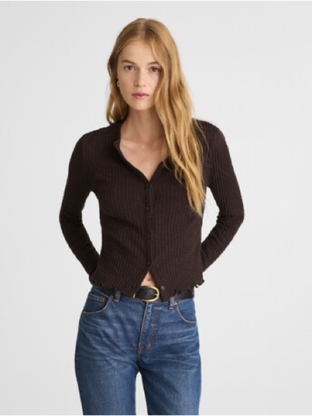 Madewell brown lettuce hem sweater set